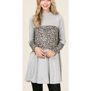 Phil Love Leopard & Color Block Knit Tunic Dress size Small